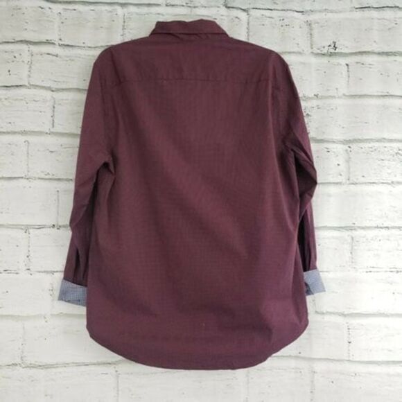 Society Of Threads Mens medium Flip Cuff Slim Fit stretch button up shirt maroon - Picture 4 of 8